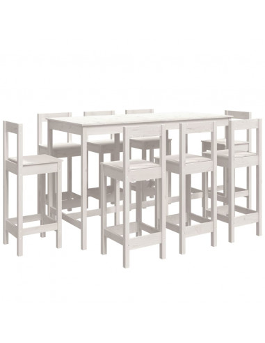 Set da Bar 9 pz Bianco in Legno Massello di Pino
