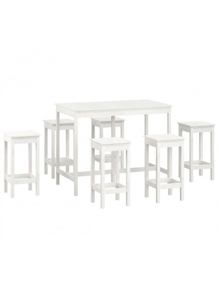 Set da Bar 7 pz Bianco in Legno Massello di Pino