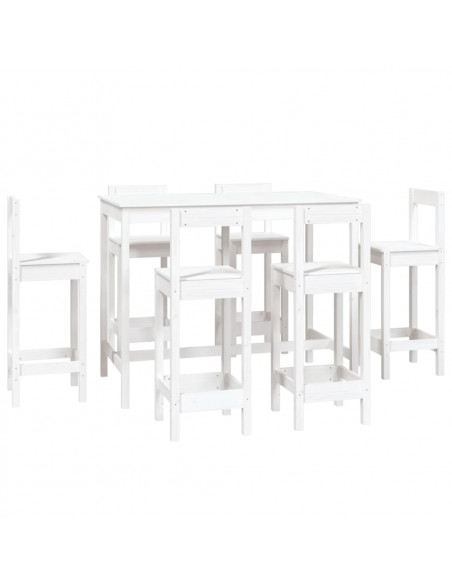Set da Bar 7 pz Bianco in Legno Massello di Pino
