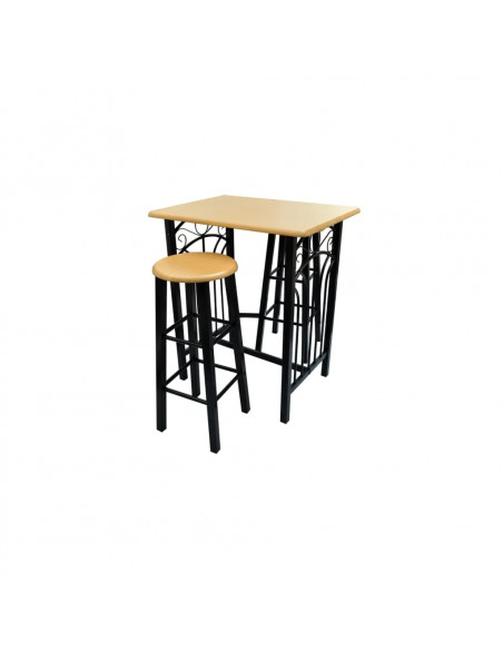 Set Tavolo da Pranzo / Bar e Sedie in Legno e Acciaio Marrone