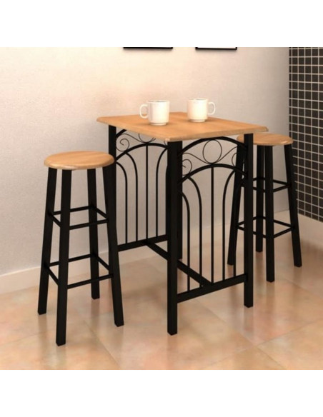 Set Tavolo da Pranzo / Bar e Sedie in Legno e Acciaio Marrone