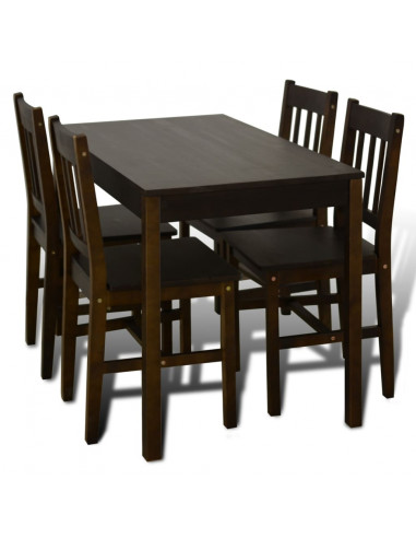 Set Tavolo da Pranzo con 4 Sedie Marrone