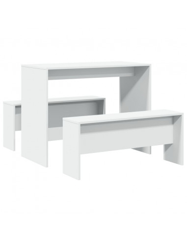 Set Tavolo da Pranzo con Panche 3 pz Bianco in Truciolato