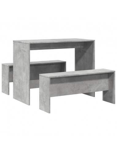 Set Tavolo da Pranzo e Panche 3 pz Grigio Cemento in Truciolato