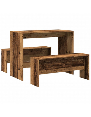 Set Tavolo da Pranzo e Panche 3 pz Legno Antico in Truciolato