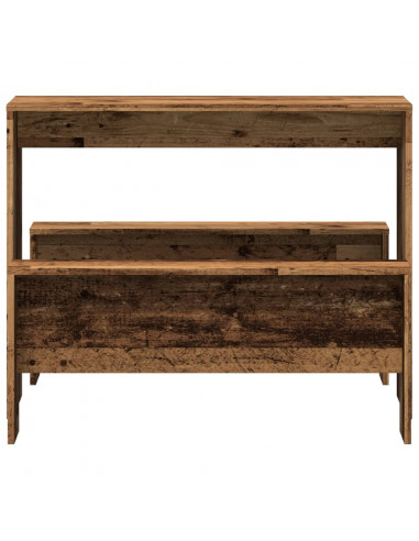 Set Tavolo da Pranzo e Panche 3 pz Legno Antico in Truciolato