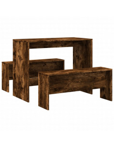 Set Tavolo da Pranzo e Panche 3 pz Rovere Fumo in Truciolato 2