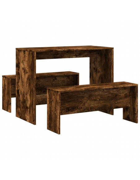 Set Tavolo da Pranzo e Panche 3 pz Rovere Fumo in Truciolato