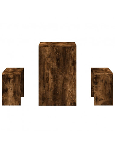 Set Tavolo da Pranzo e Panche 3 pz Rovere Fumo in Truciolato