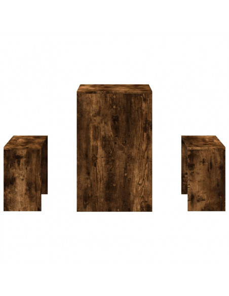 Set Tavolo da Pranzo e Panche 3 pz Rovere Fumo in Truciolato