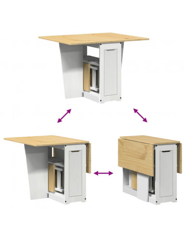 Set da Pranzo 5 pz Corona Pieghevole Bianco in Legno di Pino