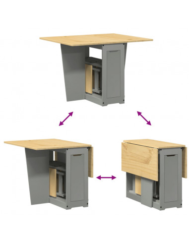 Set da Pranzo 5 pz Corona Pieghevole Grigio in Legno di Pino