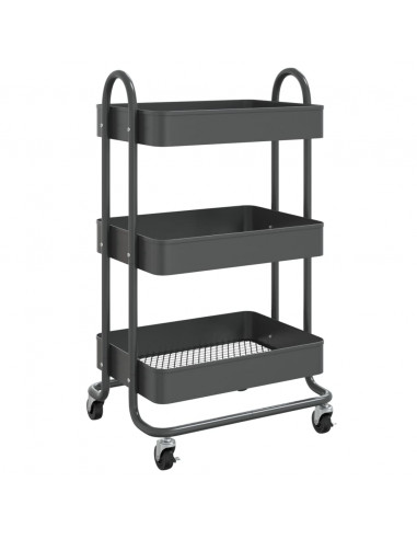 Carrello a 3 Livelli Antracite 43x34x79 cm in Acciaio