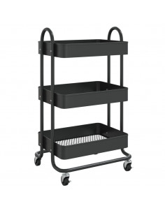 Carrello a 3 Livelli Nero 43x34x79 cm in Acciaio 2