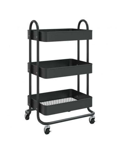 Carrello a 3 Livelli Nero 43x34x79 cm in Acciaio