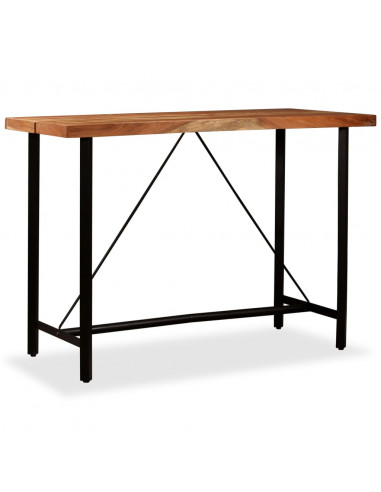 Set da Bar 7 pz in Legno Massello di Acacia Vera Pelle e Tela