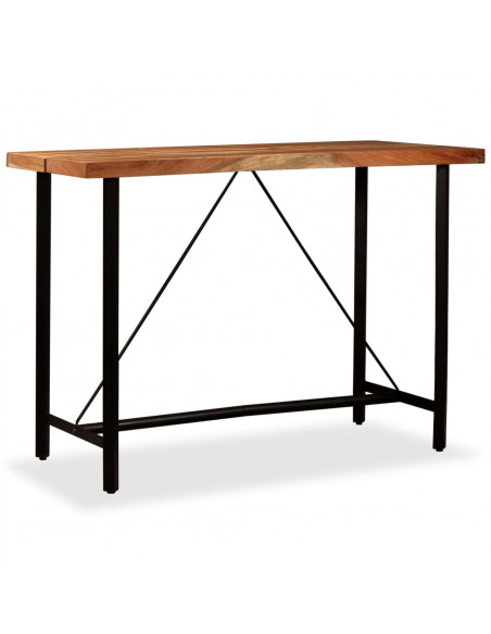 Set da Bar 7 pz in Legno Massello di Acacia Vera Pelle e Tela