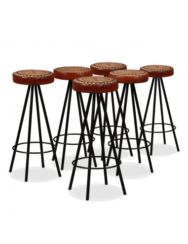 Set da Bar 7 pz in Legno Massello di Acacia Vera Pelle e Tela