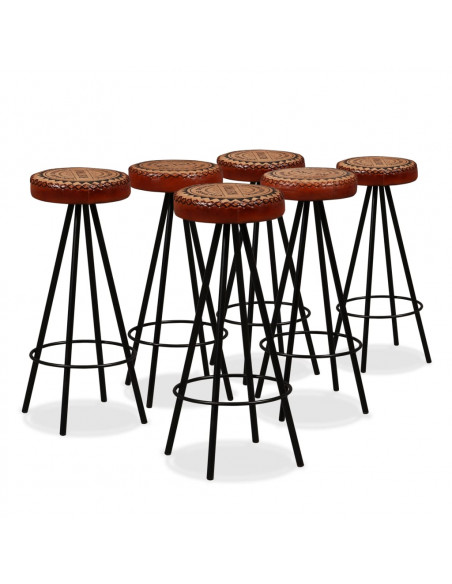 Set da Bar 7 pz in Legno Massello di Acacia Vera Pelle e Tela