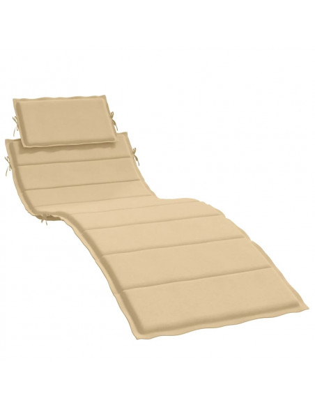 Lettino Prendisole con Cuscino Beige Mélange 186x58x3cm Tessuto