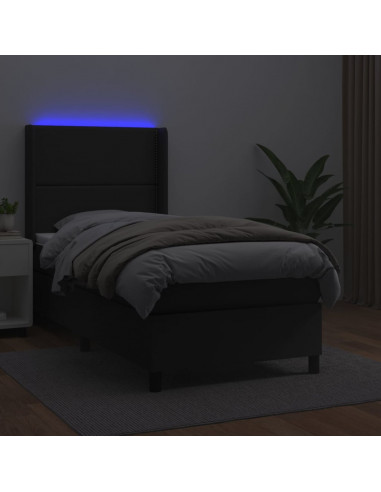 Giroletto a Molle con Materasso e LED Nero 90x190 cm Similpelle