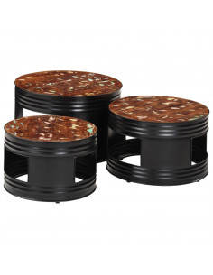 Tavoli da Bar a Tamburo 3pz in Legno Massello di Recupero 2