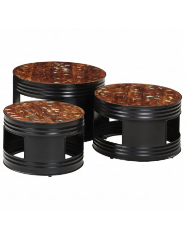 Tavoli da Bar a Tamburo 3pz in Legno Massello di Recupero