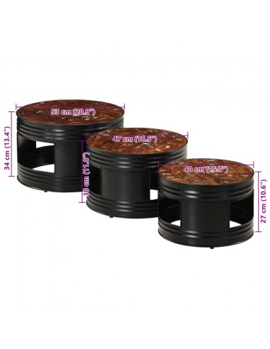 Tavoli da Bar a Tamburo 3pz in Legno Massello di Recupero