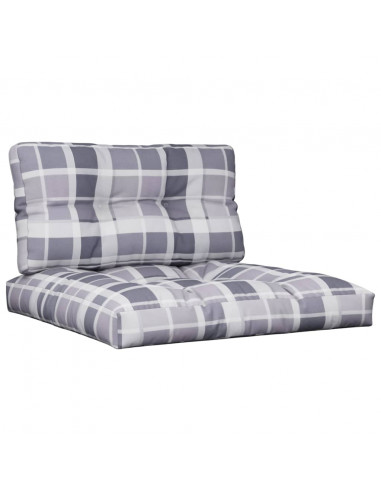 Cuscini per Pallet 2 pz Grigi a Quadri in Tessuto