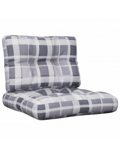 Cuscini per Pallet 2 pz Grigi a Quadri in Tessuto 2
