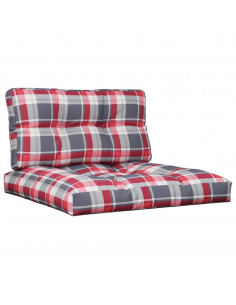 Cuscini per Pallet 2 pz Rossi a Quadri in Tessuto 2