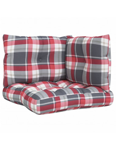 Cuscini per Pallet 3 pz Rossi a Quadri in Tessuto