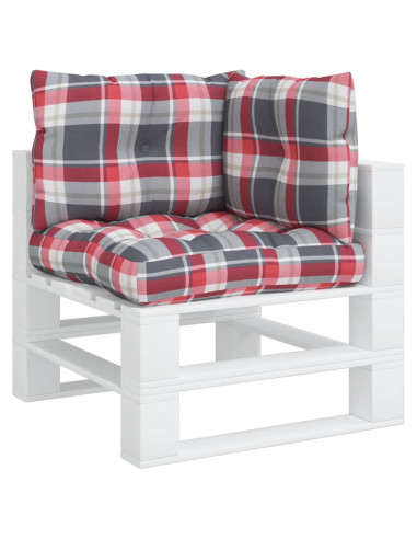 Cuscini per Pallet 3 pz Rossi a Quadri in Tessuto