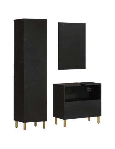 Set Mobili da Bagno 3 pz Nero in Legno Multistrato