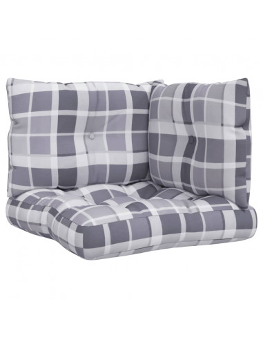Cuscini per Pallet 3 pz Grigi a Quadri in Tessuto