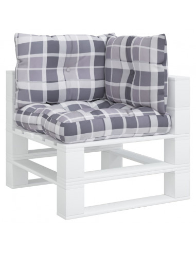 Cuscini per Pallet 3 pz Grigi a Quadri in Tessuto