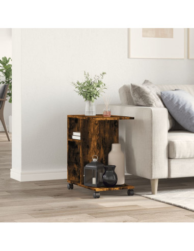 Tavolino con Ruote Rovere Fumo 50x30x55 cm in Legno Multistrato