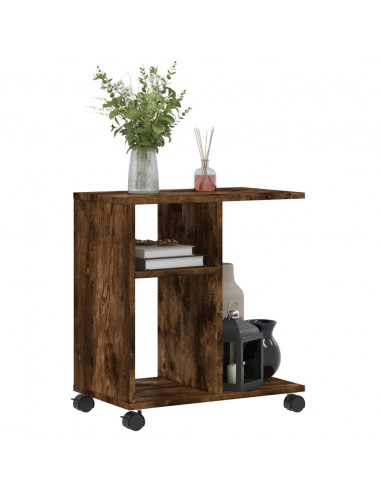 Tavolino con Ruote Rovere Fumo 50x30x55 cm in Legno Multistrato
