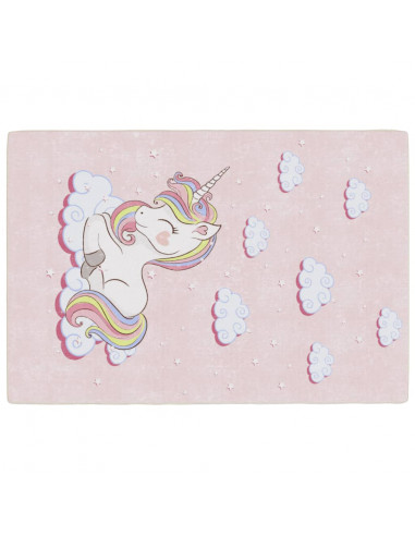 Tappeto Bambini Rosa 160x230 cm Unicorno Lavabile Antiscivolo