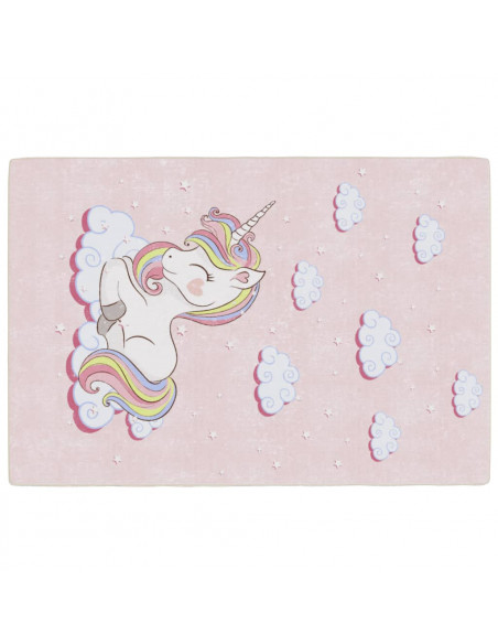 Tappeto Bambini Rosa 160x230 cm Unicorno Lavabile Antiscivolo