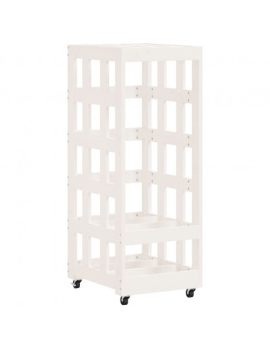 Portalegna con Ruote Bianco 40x49x110 cm Legno Massello di Pino