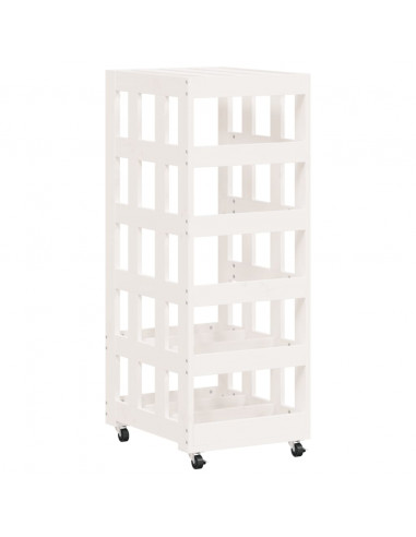 Portalegna con Ruote Bianco 40x49x110 cm Legno Massello di Pino