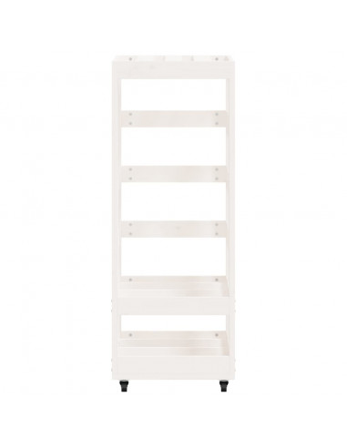 Portalegna con Ruote Bianco 40x49x110 cm Legno Massello di Pino