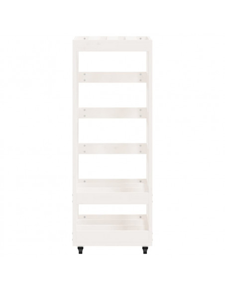 Portalegna con Ruote Bianco 40x49x110 cm Legno Massello di Pino