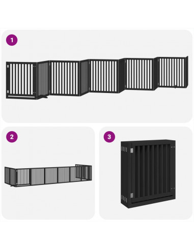 Cancello Cani Porta Pieghevole Nero 10 Pannelli 800 cm Pioppo