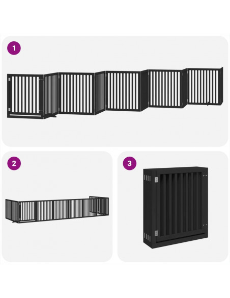 Cancello Cani Porta Pieghevole Nero 10 Pannelli 800 cm Pioppo