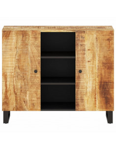 Credenza con 2 Ante 90x33x75 cm in Legno Massello di Mango 2