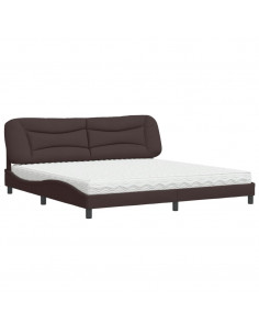 Letto con Materasso Marrone Scuro 200x200 cm in Tessuto 2