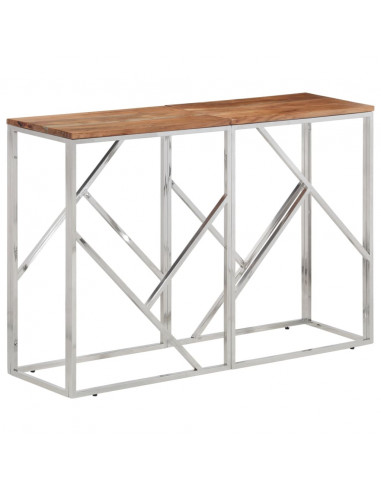 Tavolino da Salotto Argento in Acciaio Inox e Massello d'Acacia