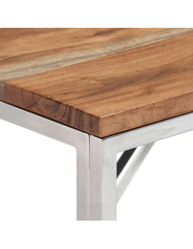 Tavolino da Salotto Argento in Acciaio Inox e Massello d'Acacia